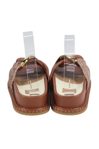 Dolce Vita Womens Leather Textured Chained Accent Platform Sandals Brown Size 5