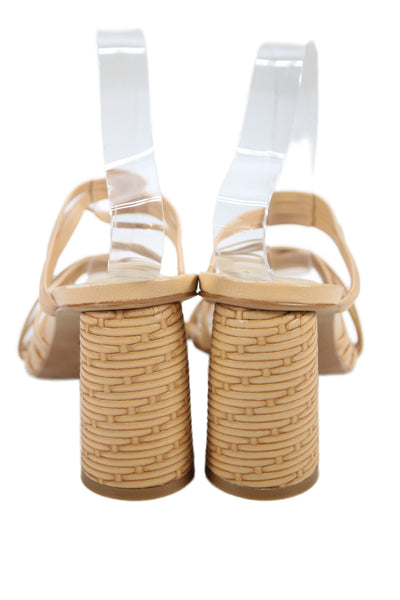 Dolce Vita Womens Leather Strappy Striped Block Heels Beige Size 6