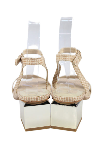 Dolce Vita Womens Woven Square Toe Ankle Strap Block Hels Beige Size 6
