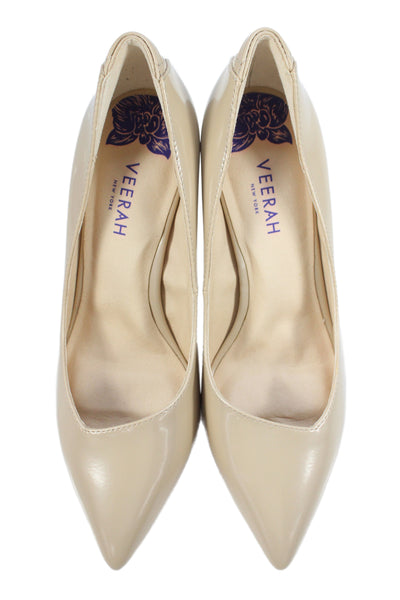 Veerah New York Womens Leather Pointed Toe Stiletto Heels Beige Size 7