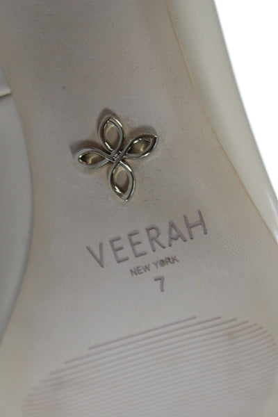 Veerah New York Womens Leather Pointed Toe Stiletto Heels Beige Size 7