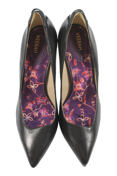 Veerah New York Womens Leather Pointed Toe Stiletto Pumps Black Size 7