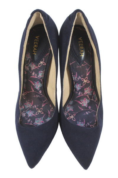 Veerah New York Womens Suede Pointed Toe Stiletto Pumps Navy Size 6