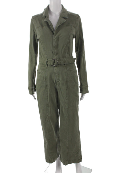 Paige Black Label Womens Jumpsuit Green Long Sleeve Military Snap Size 2