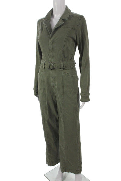 Paige Black Label Womens Jumpsuit Green Long Sleeve Military Snap Size 2