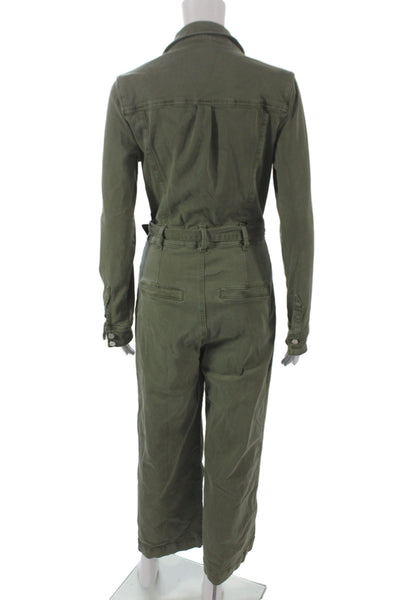 Paige Black Label Womens Jumpsuit Green Long Sleeve Military Snap Size 2