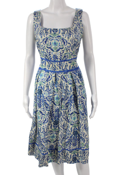 Tory Burch Women Fit & Flare Blue Linen Dress Sleeveless Size 10