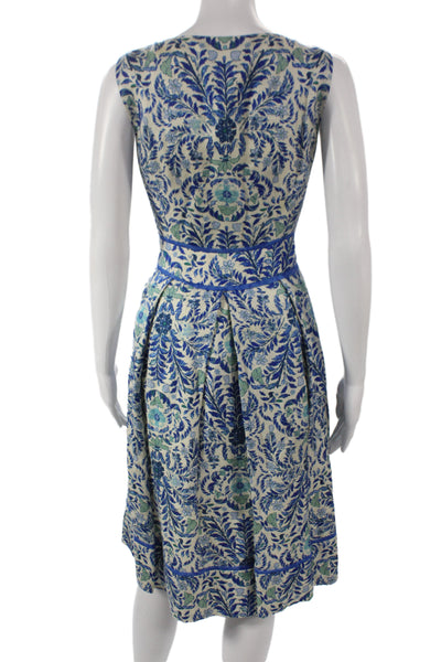 Tory Burch Women Fit & Flare Blue Linen Dress Sleeveless Size 10