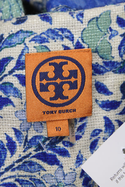 Tory Burch Women Fit & Flare Blue Linen Dress Sleeveless Size 10