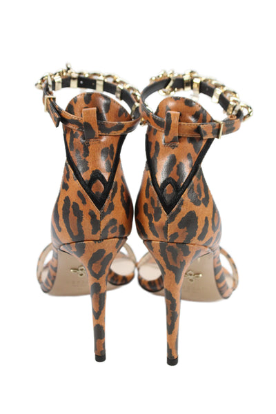 Veerah New York Womens Leather Animal Print Ankle Strap Sandals Orange Size 11
