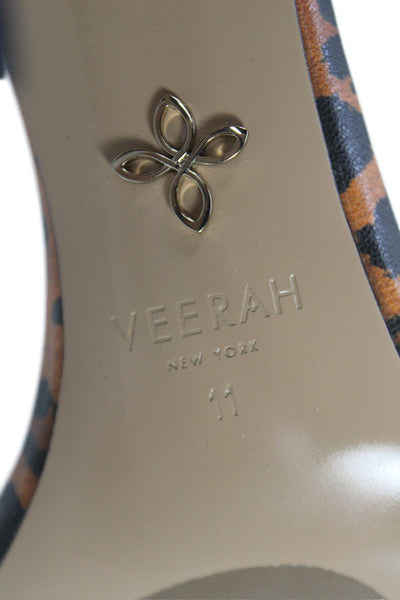 Veerah New York Womens Leather Animal Print Ankle Strap Sandals Orange Size 11