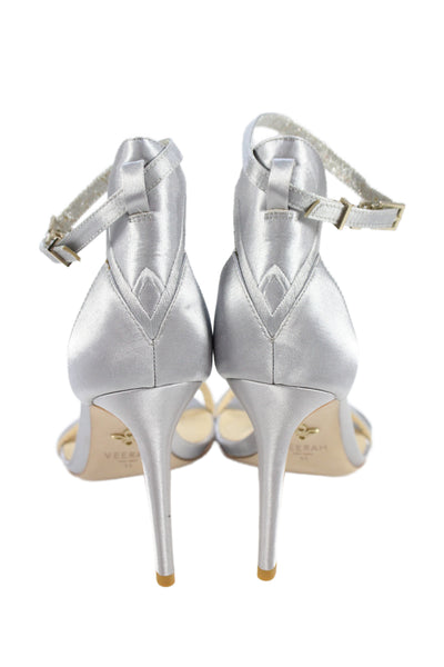Veerah New York Womens Solid Metallic Ankle Strap Sandals Silver Size 11