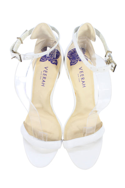 Veerah New York Womens Solid Leather Ankle Strap Sandals White Size 9.5