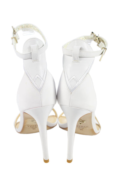 Veerah New York Womens Solid Leather Ankle Strap Sandals White Size 9.5