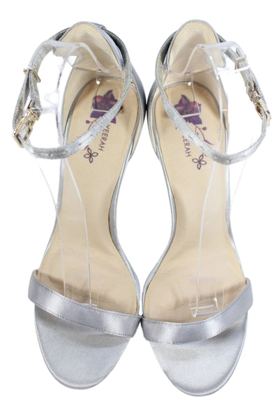 Veerah New York Womens Solid Metallic Ankle Strap Sandals Silver Size 7