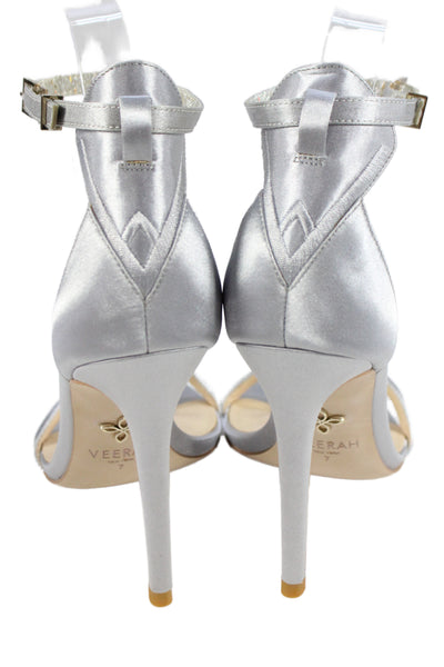 Veerah New York Womens Solid Metallic Ankle Strap Sandals Silver Size 7