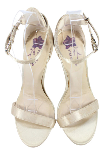 Veerah New York Womens Ankle Strap Sandals Heels Beige Size 5