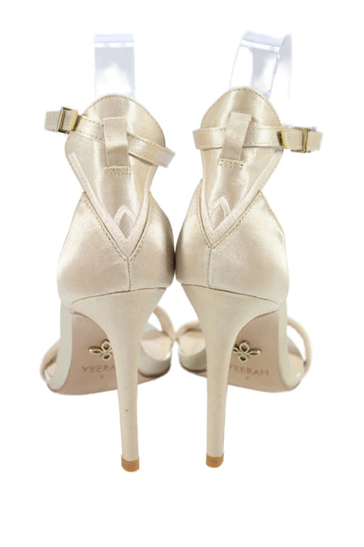 Veerah New York Womens Ankle Strap Sandals Heels Beige Size 5