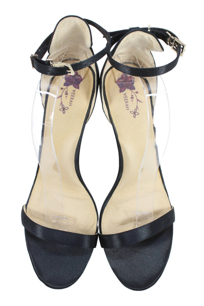 Veerah New York Womens Solid Metallic Ankle Strap Sandals Black Size 11