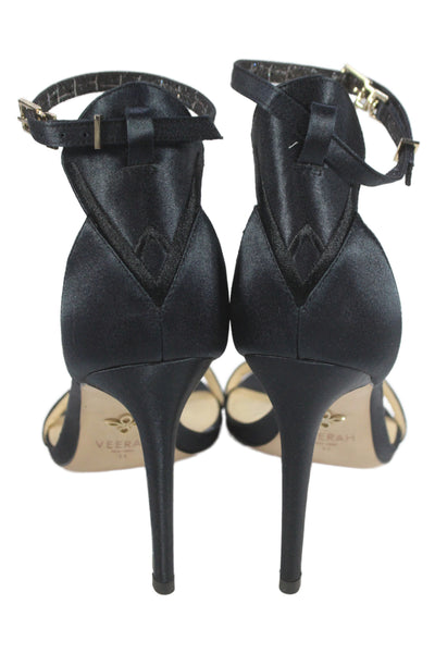 Veerah New York Womens Solid Metallic Ankle Strap Sandals Black Size 11
