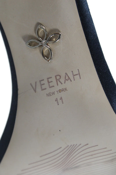 Veerah New York Womens Solid Metallic Ankle Strap Sandals Black Size 11