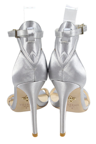Veerah New York Womens Solid Metallic Ankle Strap Sandals Silver Size 6