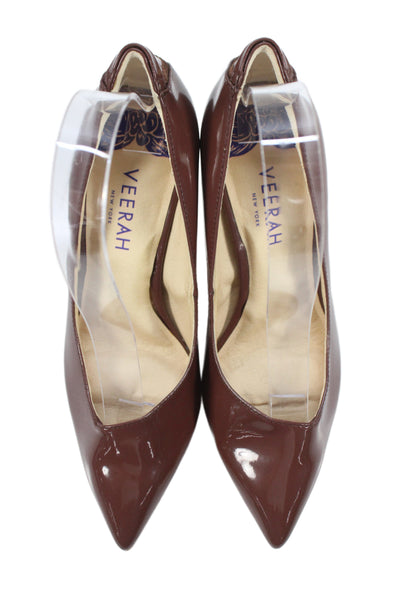 Veerah New York Womens Patent Leather Pointed Toe Heels Brown Size 6