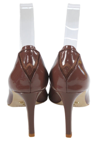 Veerah New York Womens Patent Leather Pointed Toe Heels Brown Size 6