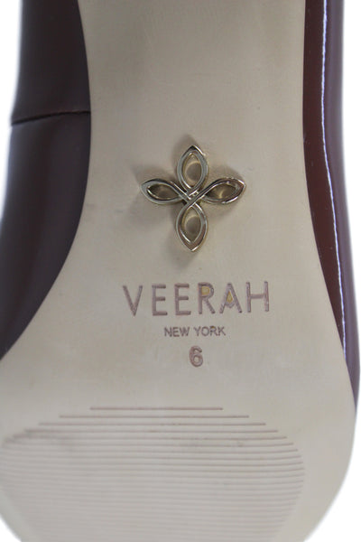Veerah New York Womens Patent Leather Pointed Toe Heels Brown Size 6
