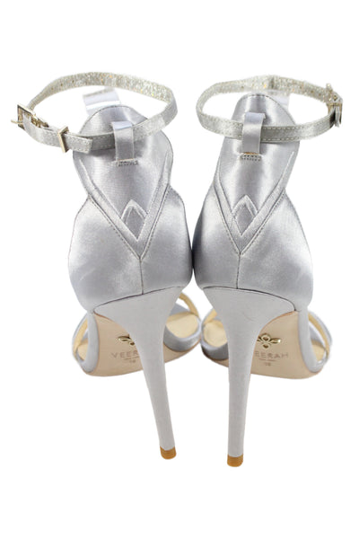 Veerah New York Womens Solid Metallic Ankle Strap Sandals Gray Size 10