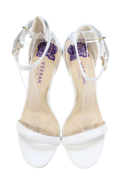 Veerah New York Womens Leather Solid Ankle Strap Sandals White Size 8.5