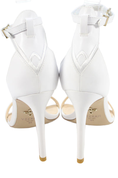 Veerah New York Womens Leather Solid Ankle Strap Sandals White Size 8.5