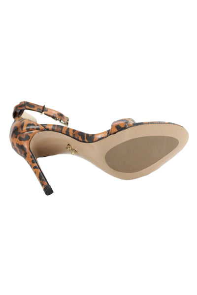 Veerah New York Womens Leather Animal Print Ankle Strap Sandals Orange Size 5