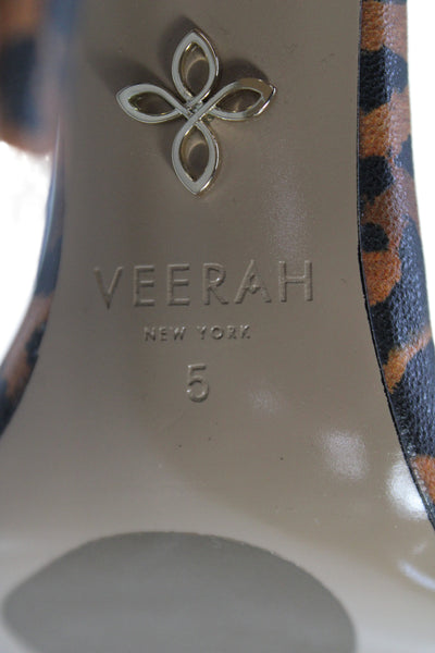Veerah New York Womens Leather Animal Print Ankle Strap Sandals Orange Size 5