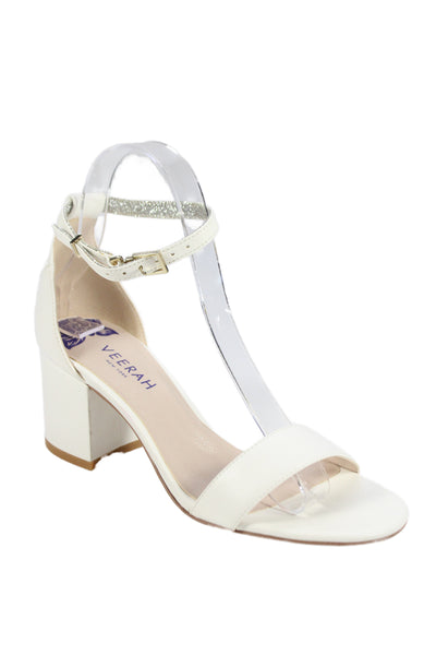 Veerah New York Womens Solid Leather Ankle Strap Sandals White Size 7
