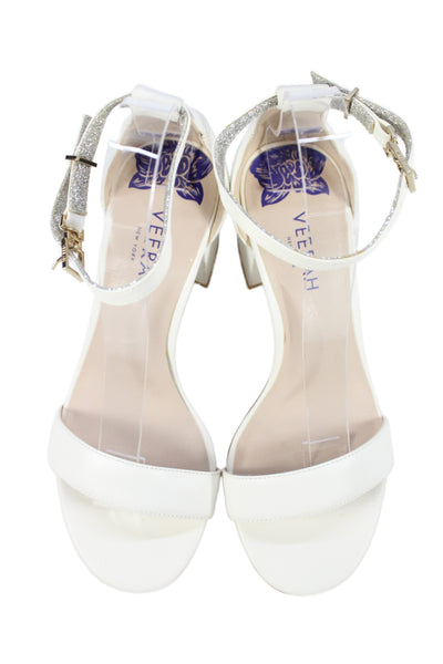 Veerah New York Womens Solid Leather Ankle Strap Sandals White Size 7