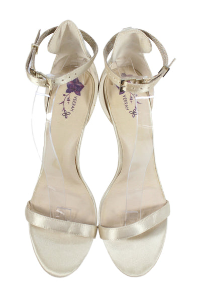 Veerah New York Womens Solid Metallic Ankle Strap Sandals Beige Size 11