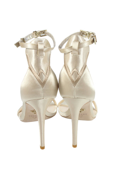 Veerah New York Womens Solid Metallic Ankle Strap Sandals Beige Size 11