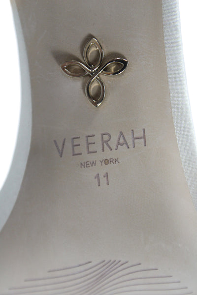 Veerah New York Womens Solid Metallic Ankle Strap Sandals Beige Size 11