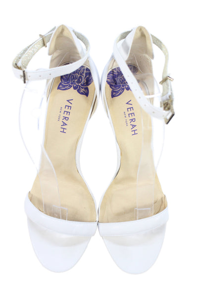 Veerah New York Womens Solid Leather Ankle Strap Sandals White Size 9