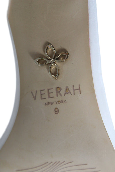 Veerah New York Womens Solid Leather Ankle Strap Sandals White Size 9