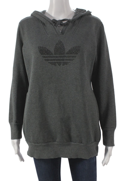 Adidas Womens Pullover Hoodie Gray V-Neck Long Sleeve Logo Size M