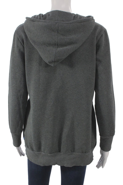Adidas Womens Pullover Hoodie Gray V-Neck Long Sleeve Logo Size M