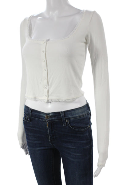 Skims Women White Cropped Button Up Top Square Neck Long Sleeve Modal Size S