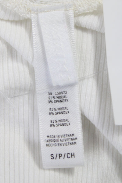Skims Women White Cropped Button Up Top Square Neck Long Sleeve Modal Size S