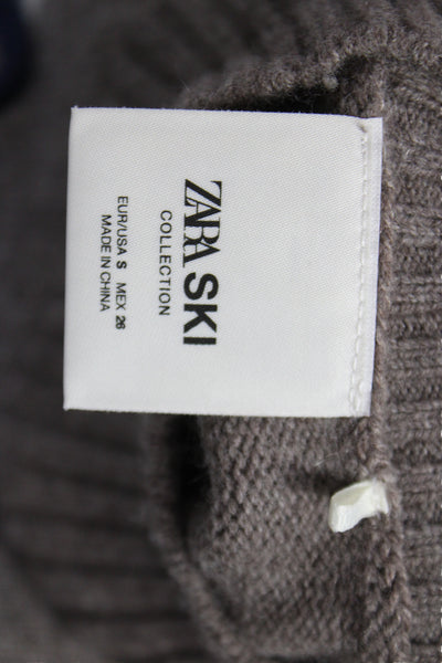 Zara Women Brown Mock Neck 90% Wool Pullover Sweater Long Sleeve Size S
