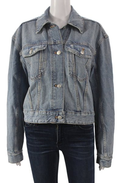 Zara Women Basic Jacket Blue Cotton Button Long Sleeve Solid Size XS
