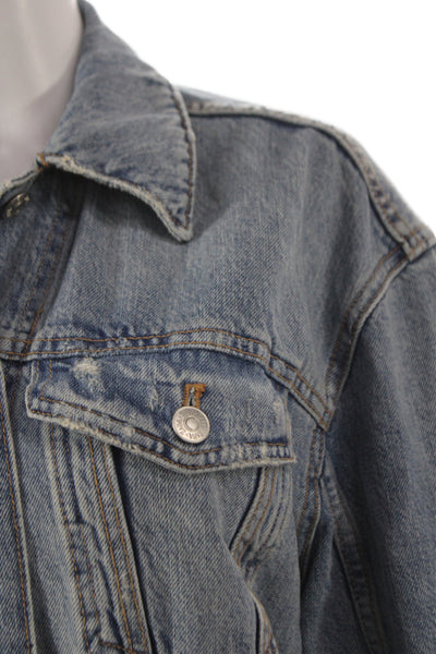 Zara Women Basic Jacket Blue Cotton Button Long Sleeve Solid Size XS