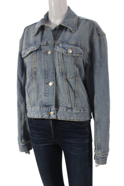 Zara Women Basic Jacket Blue Cotton Button Long Sleeve Solid Size XS