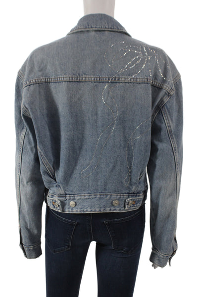Zara Women Basic Jacket Blue Cotton Button Long Sleeve Solid Size XS